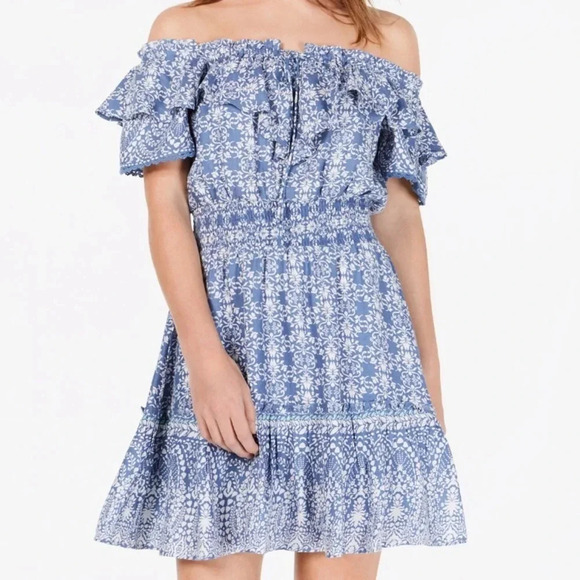 American Rag New Causal Ruffle Off-The-Shoulder Print Dress - Picture 1 of 10